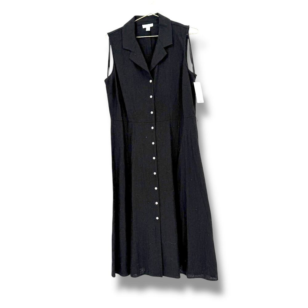 Charter Club Button Front Midi Shirt Dress Black Size 12 Y2K Deadstock Cottage